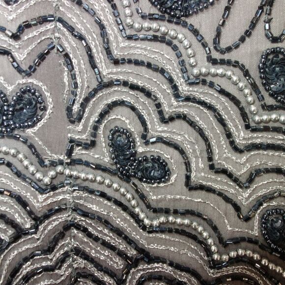 Vintage 100% Silk Papell Boutique Evening Black Silver Beaded Sequin Top MED - Picture 5 of 9